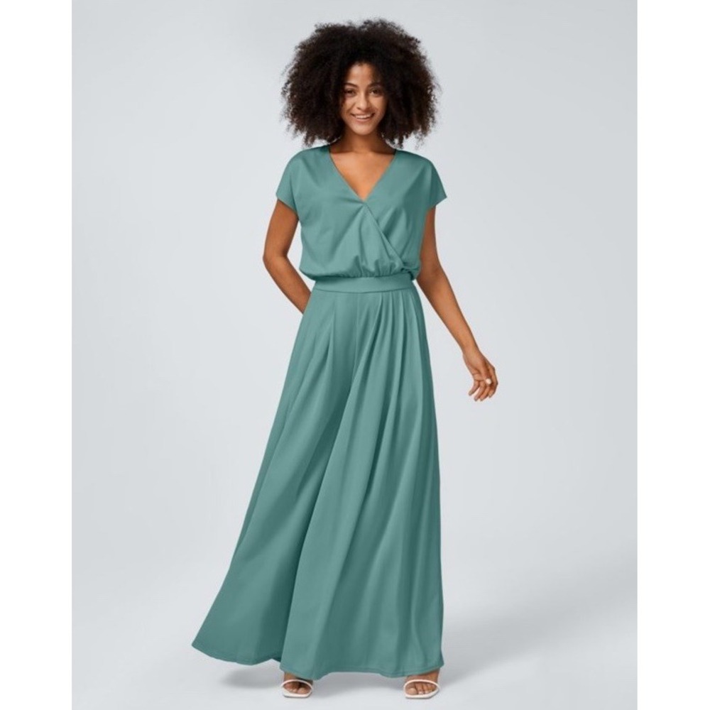 Halara NWT V Neck Short Sleeve Side Pocket Wide Leg Flowy Waffle Casual Jumpsuit